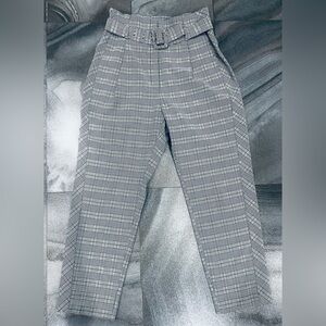 Walter Baker Plaid High Waist Paper Bag Wide Leg Crop Pants Belted 4 New